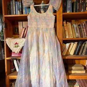 Pink and Blue Sleeveless Flutter Sleeve Sundress for Prom